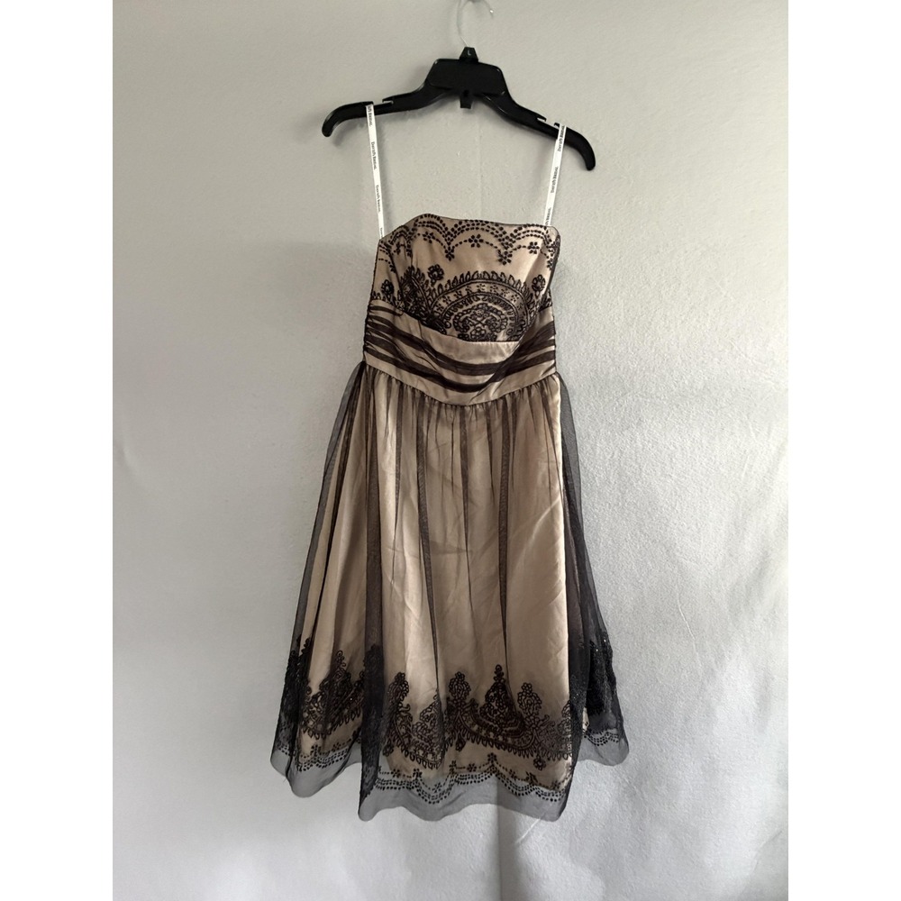 David's Bridal Dress Womens 2 Beige Black Tulle Sweetheart‎ Fit & Flare Party